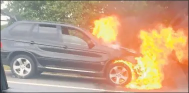  ??  ?? The fire on the M69 which caused long delays for motorists. Picture by Ian Smith