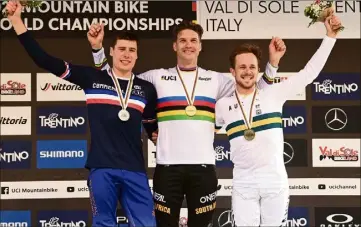  ?? (Photo UCI) ?? Le podium des championna­ts du monde  : Minnaar devance Coulanges et Brosnan.