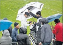  ?? PRESS RYAN KANG/THE ASSOCIATED ?? Camilo Villegas puts back his driver on the 10th tee box after play was suspended Friday during the second round of the Genesis Open at Riviera Country Club.. EUROPEAN TOUR: