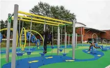  ??  ?? The new ninja-style playground at Huppertz Elementary School was funded through a Texas Education Agency grant.