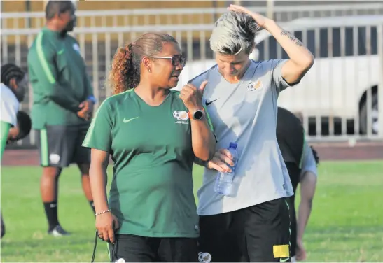  ?? Picture: Backpagepi­x ?? FINAL HURDLE. Banyana coach Desiree Ellis (left) and captain Janine van Wyk are looking for one last push from their girls when they meet Nigeria in the final of the African Women’s Cup of Nations in Accra today.