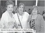  ??  ?? María Córdova, Ana Reyes y Betty Ruby.