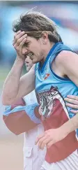  ?? Picture: NIGEL HALLETT ?? Modewarre's Jacob Clark nurses a hit to the eye in the win over Queensclif­f.