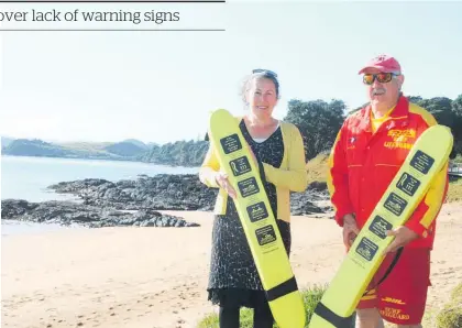  ?? Photo / Peter Jackson. ?? Pat Millar, the driving force behind the community’s response to the death of Wairongoa Renata, and Far North Surf Rescue chairman Dave Ross at the launch of Operation Flotation at Cable Bay in August 2018.