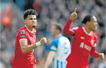  ?? AFP ?? El extremo guajiro Luis Díaz marcó un gol en la victoria de los ‘Reds’ 2-1 sobre el Brighton. /