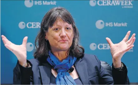  ?? AARON M. SPRECHER/BLOOMBERG ?? Judy Fairburn, vice-president of business innovation at Cenovus Energy Inc., told the IHS CERAWeek conference in Houston that Canada’s oilpatch is “quite well positioned” to succeed in the competitiv­e energy market.