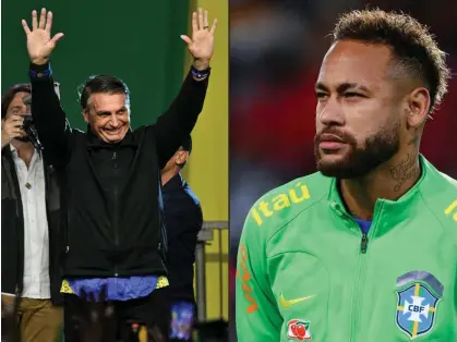  ?? Photograph: Nelson Almeida/AFP/Getty Images ?? Jair Bolsonaro has co-opted national symbols including the Brazil football shirt and visited Neymar’s charity in São Paulo recently.