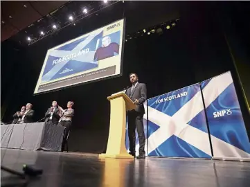  ?? ?? CALL: First Minister Humza Yousaf at the SNP National Campaign Council meeting.