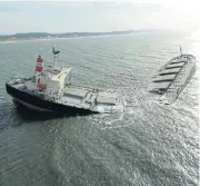  ?? /Subtech Group ?? Sunken hopes: The MV Smart seen in two halves in Richards Bay. It sank in high seas in August 2013.
