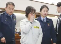  ?? (Reuters) ?? CHOI SOON-SIL, the woman at the center of the South Korean political scandal and long-time friend of President Park Geunhye, appears for her trial at the Seoul Central District Court yesterday.