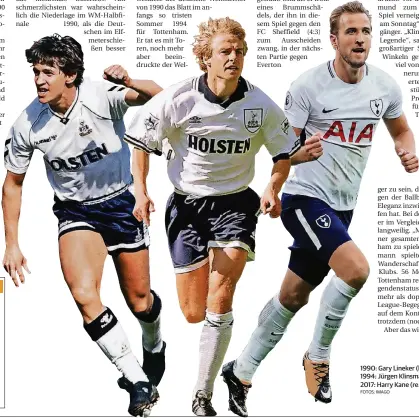  ?? FOTOS: IMAGO ?? 1990: Gary Lineker (li.) 1994: Jürgen Klinsmann 2017: Harry Kane (re.)