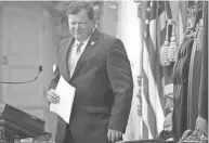  ?? BARBARA J. PERENIC/COLUMBUS DISPATCH ?? Ohio House Speaker Jason Stephens leaves the podium at the 2024 State of the State address in April.