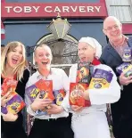  ?? Toby Carvery Ormskirk staff with some of the donated Easter eggs SAM BAGNALL ??