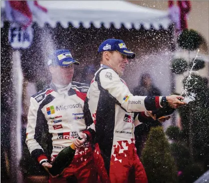  ?? FOTO: EPA/NIKOS MITSOURAS ?? DYNAMISK DUO. Miikka Anttila och Jari-Matti Latvala har vunnit tre gånger i Jyväskylä på 2010-talet.