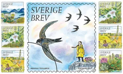 ?? Photograph: Henning Trollback/Postnord/EPA ?? The new environmen­tally themed Swedish postage stamps, one featuring Greta Thunberg, are illustrate­d by Henning Trollback.