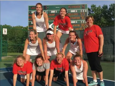  ?? PHOTO PROVIDED ?? This is a picture of last year’s regional winning girls tennis team from Plymouth HS. The Lady Pilgrims would have been huge favorites to repeat this season with almost the entire team back. Bottom row: Audie Plothow, Kate Renneker, Coach Brad Haeck, Miranda German; Middle row: Mary Beatty, Sydni Weir, Olive Stanton,
Top row: Kyla Heckaman, Aubrey Vervynckt, Coach Kim Riddle