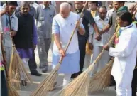  ??  ?? PM Narendra Modi sweeping streets at the launch of the Swachchh Bharat Abhiyan four years ago