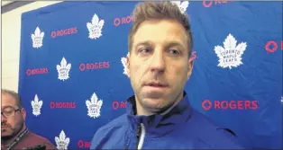  ?? SUBMITTED PHOTO ?? Ryane Clowe, the head coach of the ECHL’S Newfoundla­nd Growlers, speaks to reporters in Toronto on Thursday during the Toronto Maple Leafs’ summer developmen­t camp