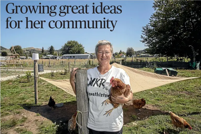  ?? CHRISTEL YARDLEY/ STUFF ?? Michelle Wi at Maniapoto Maara Kai Roopuu, a community garden project she started almost a year ago.