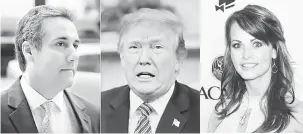  ?? — Gambar AFP ?? SKANDAL PITA: Kombinasi gambar fail menunjukka­n (dari kiri) Cohen, Trump dan McDougal.