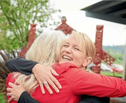  ?? ?? Waipā Mayor Susan O'Regan said she was “humbled and honoured”. She’s pictured hugging deputy mayor Liz Stolwyk.