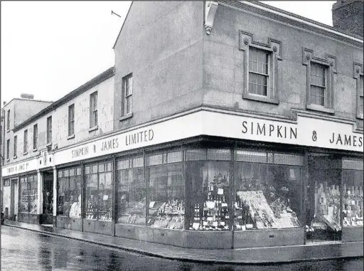  ??  ?? Loughborou­gh’s Simpkin &amp; James store/delicatess­en in its heyday. The business was on the corner of Market Street and the Market Place.