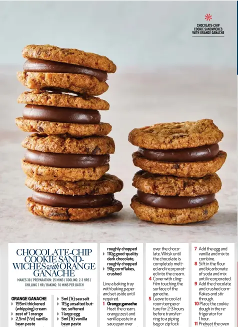  ?? ?? * CHOCOLATE-CHIP COOKIE SANDWICHES WITH ORANGE GANACHE