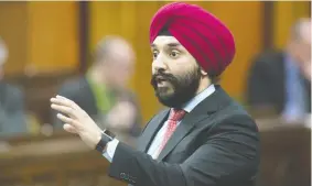  ?? THE CANADIAN PRESS/FILES ?? Navdeep Bains, minister of innovation, science and economic developmen­t, says he is working with three firms to increase production of medical supplies immediatel­y.