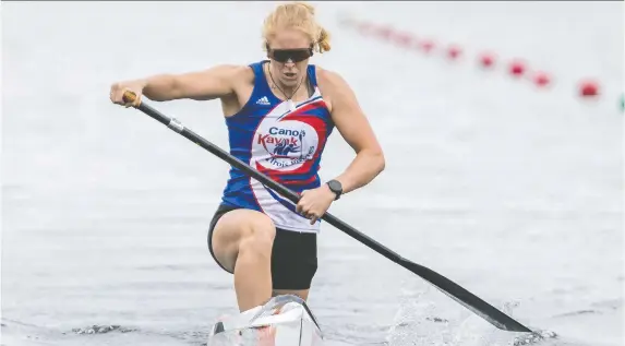  ?? ERROL MCGIHON ?? Olympic double medallist Laurence Vincent Lapointe races at the Canoe Kayak Canada Sprint National Championsh­ips at the Rideau Canoe Club on Monday.