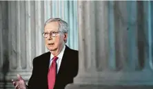  ?? Stefani Reynolds / New York Times ?? Senate Majority Leader Mitch McConnell on Monday talks about the $900 billion stimulus compromise lawmakers worked out.