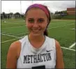  ?? THOMAS NASH — DFM ?? Methacton’s Olivia Hoover scored the game-winning goal in the Warriors’ 3-2 victory over previously undefeated Upper Perkiomen Wednesday afternoon.