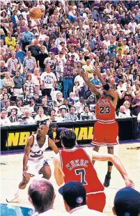  ?? FERNANDO MEDINA GETTY IMAGES FILE PHOTO ?? The last shot of the Chicago Bulls dynasty was the stuff legends are made of: Michael Jordan draining the winner over Bryon Russell late in Game 6 of the NBA Finals against the Utah Jazz.