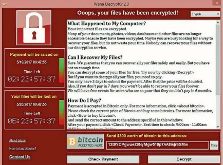  ??  ?? The Wannacry virus encrypts a computer’s files and demands a ransom to release them.
