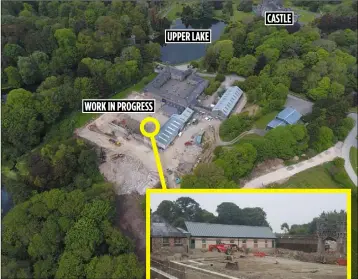  ??  ?? An aerial shot showing constructi­on work at Johnstown Castle. The new visitor centre (right) will include a cafe and retail space.