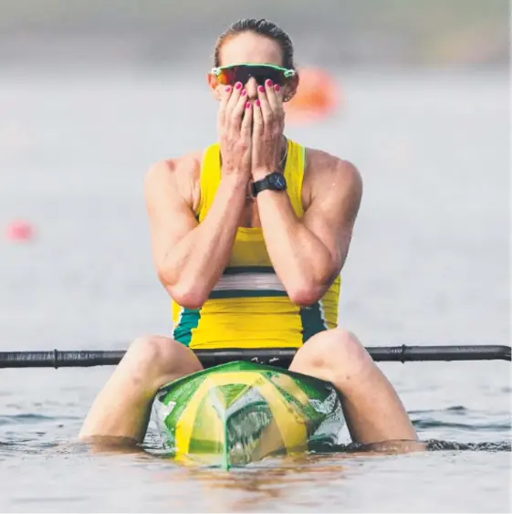  ?? Picture: SUPPLIED ?? Alyce Burnett can’t believe it after the Gold Coast rower claimed her world title.