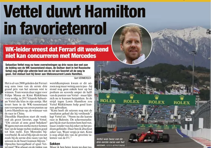  ?? FOTO'S'S AP/PHOTONEWS ?? Vettel won twee van de drie eersterste racesracea­ces van het seizoen.n.