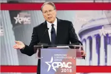  ?? JACQUELYN MARTIN/AP ?? The NRA’s Wayne LaPierre told the Conservati­ve Political Action Conference on Thursday that those advocating for stricter gun control are exploiting the Florida high school shooting.