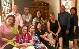  ??  ?? Margie Moran Floirendo (seated, third from left), with her guests: seated, from left, Ping Valencia, the author, Karen Santos, Nina Halley; standing, from left,Chris Millado, Nes Jardin, Maymay Liechtenst­ein, Ernest Escaler, Annie Ringor