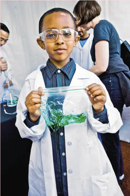  ?? Bay Area Science Festival ?? A young scientist has made a slime polymer by mixing borax and polyvinyl acetate.