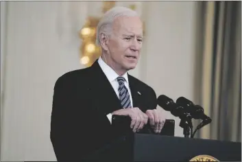  ?? EVAN VUCCI/AP in the State Dining Room of ?? PRESIDENT JOE BIDEN DELIVERS REMARKS ABOUT VACCINATIO­NS, the White House Tuesday in Washington.