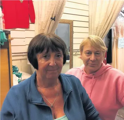  ??  ?? Marcelle Humphreys, left, and Elizabeth Langdon, who run Sew and Sew at Maesteg indoor market