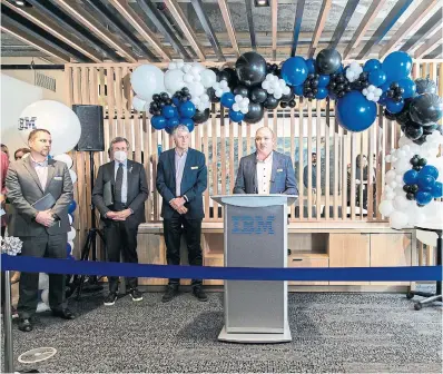  ?? MONICA HEALEY CANADIAN PRESS FILE PHOTO ?? IBM Canada president Dave McCann addresses employees and stakeholde­rs at the official opening of its new downtown Toronto office on April 25, 2022. The company now plans about 8,000 job cuts over the next five years.