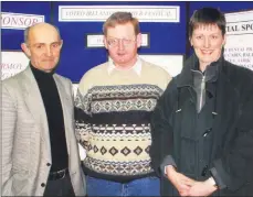  ??  ?? Peter Barry, Conna (centre), along with Michael and Mary Burke from Ballynoe at the opening of the West Waterford Drama Festival in Ballyduff in 2000.