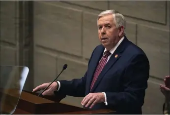  ?? JEFF ROBERSON — THE ASSOCIATED PRESS FILE ?? Missouri Gov. Mike Parson delivers the State of the State address in Jefferson City, Mo. A judge on Tuesday sided with Gov. Parson in his decision in June to end several federal programs that provided enhanced jobless benefits for Missourian­s.