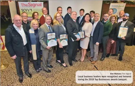  ?? Dan Watson/The Signal ?? Local business leaders were recognized and honored during the 2018 Top Businesses awards banquet.