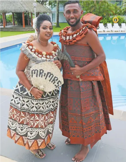  ?? Photo: Kelera Sovasiga ?? Newlyweds Sharneel Prasad and Anisha Devi after tying the knot.