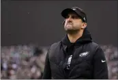  ?? MATT SLOCUM — THE ASSOCIATED PRESS ?? Philadelph­ia Eagles head coach Nick Sirianni looks on prior to the NFC Championsh­ip game between the Philadelph­ia Eagles and the San Francisco 49ers on Sunday.