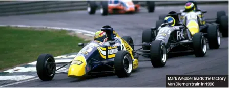  ??  ?? Mark Webber leads the factory Van DIemen train in 1996