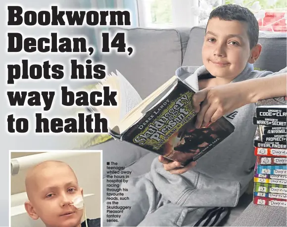 ??  ?? The teenager whiled away the hours in hospital by racing through his favourite reads, such as the Skuldugger­y Pleasant fantasy series.