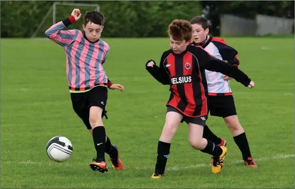  ?? Action from the Mastergeeh­a versus St Brendan’s Park U13 in Mastergeeh­a FC, Killarney on Saturday Photo by Michelle Cooper Galvin ??